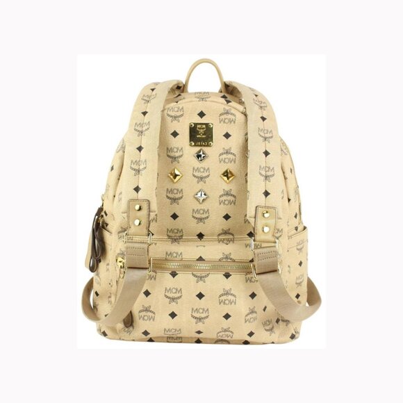 MCM Handbags - MCM Beige Monogram Visetos Logo Medium Studded Stark Backpack 921mcm73